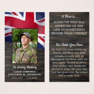 Britse militaire Memorial Fallen Soldier Prayer Visitekaartje