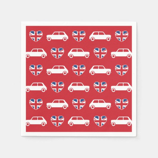 Britse Mini Cooper Hearts - Rode Cocktail servette Servet (Voorkant)