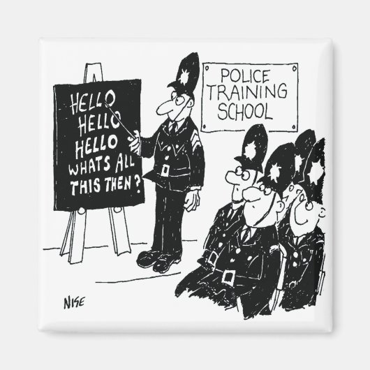Britse Politieacademie Funny Cartoon Magneet (Voorkant)