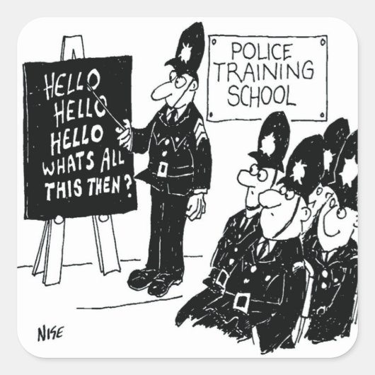 Britse Politieacademie Funny Cartoon Vierkante Sticker (Voorkant)