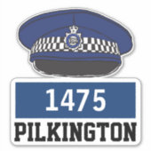 Britse politieagent Flat Pet met naam en nummer Sticker (Voorkant)