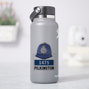 Britse politieagent helm met naam en nummer sticker