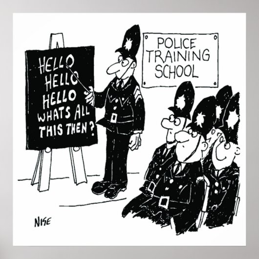 Britse politieschool grappige cartoon poster (Voorkant)