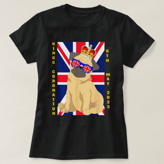 Britse Pug Dog Crown Union Jack Kings UK Coronati T-shirt (Design voorkant)