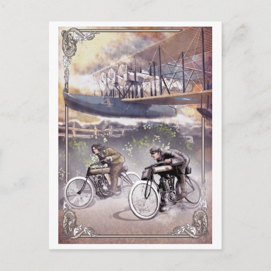 britse race moto vliegtuig 1900 briefkaart (Voorkant)