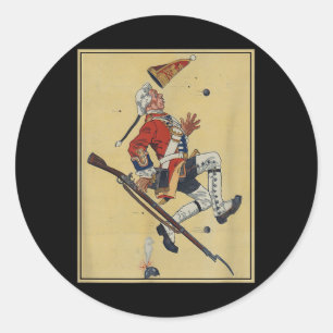 Britse Redcoat Soldier Dodges Bullets - Amerikaans Ronde Sticker