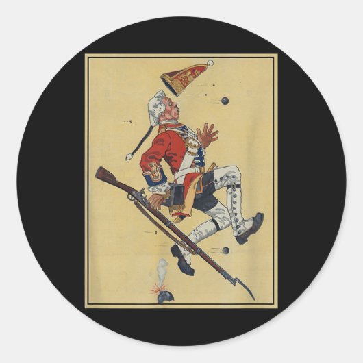Britse Redcoat Soldier Dodges Bullets - Amerikaans Ronde Sticker (Voorkant)