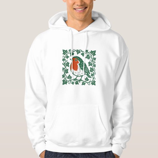 Britse Roodborst Linocut Klimop Ontwerp Hoodie (Voorkant)