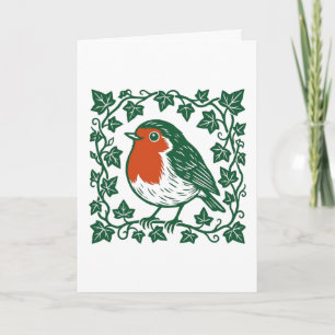 Britse Roodborst Linocut Klimop Ontwerp Kaart