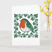 Britse Roodborst Linocut Klimop Ontwerp Kaart (Gele Bloem)
