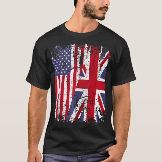 Britse Roots Half Amerikaanse vlag Groot-Brittanni T-shirt (Voorkant)
