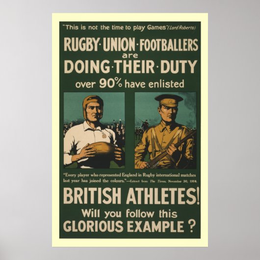 Britse rugby, football spelers eisen dienst poster (Voorkant)
