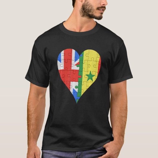 Britse Senegalese vlag hart T-shirt (Voorkant)