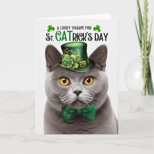 Britse Shorthair Cat CATrick's Day Lucky Charm Feestdagen Kaart (Voorkant)