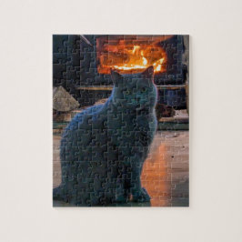 Britse Shorthair Cat Kat open haard Legpuzzel