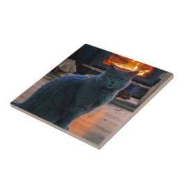 Britse Shorthair Cat Kat open haard Tegeltje