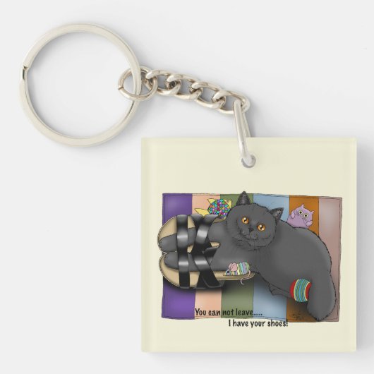 Britse Shorthair Cat Sandalen Grappig Schattige Sleutelhanger (voorkant)