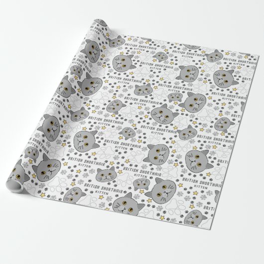 Britse Shorthair Waterverf Wrapping Paper Cadeaupapier (Uitgerold)