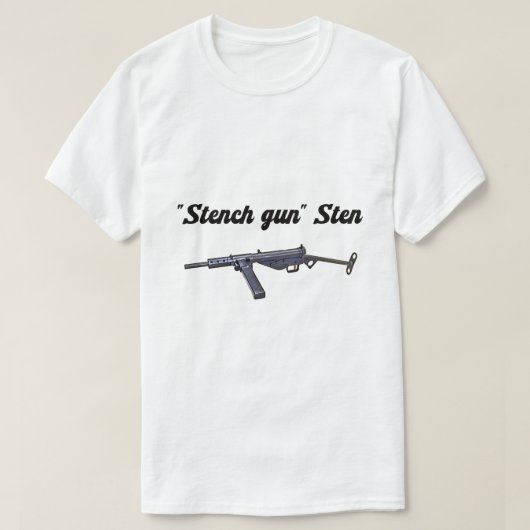Britse 'Stench Gun' Sten MKII uit WO2 T-shirt (Design voorkant)