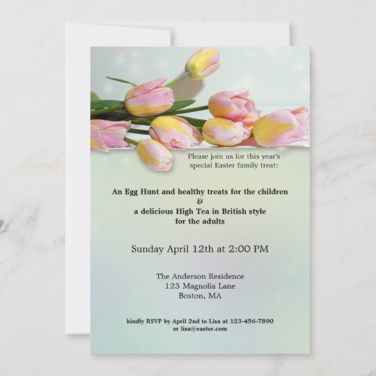 Britse stijl high tea of easter brunch uitnodiging (Achterkant)