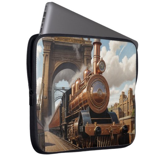 Britse stoomtrein vertrekt uit Londen Laptop Sleeve (Voorkant Rechts)