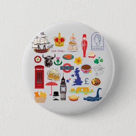 Britse symbolen uit het VK Ronde Button 5,7 Cm (Voorkant)
