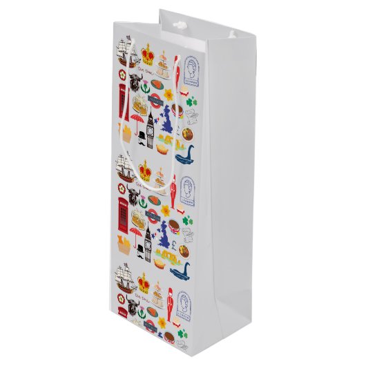 Britse symbolen wijn cadeautas (Voorkant Gekanteld)