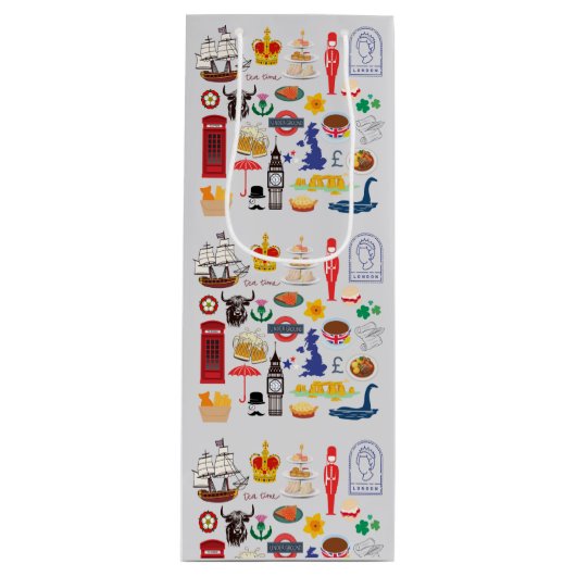 Britse symbolen wijn cadeautas (Voorkant)