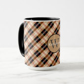 Britse tartan met naamplaat en monogram mok (Voorkant links)