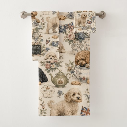 Britse Theekamer Cockapoo Badhanddoekenset Bad Handdoek (Insitu)