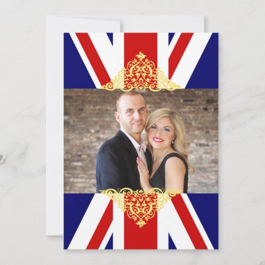 Britse Unie Jack Rood Wit Blauw Foto Bruiloft Kaart (Achterkant)