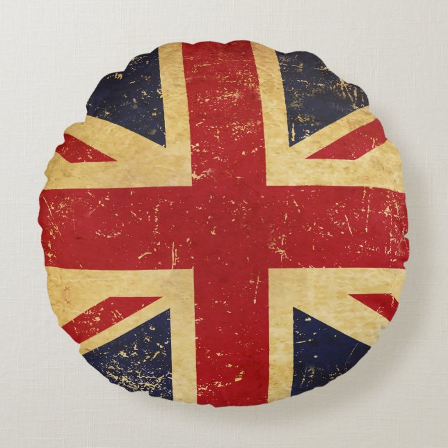 Britse Union Jack Flag  Grunge Rond Kussen (Voorkant)