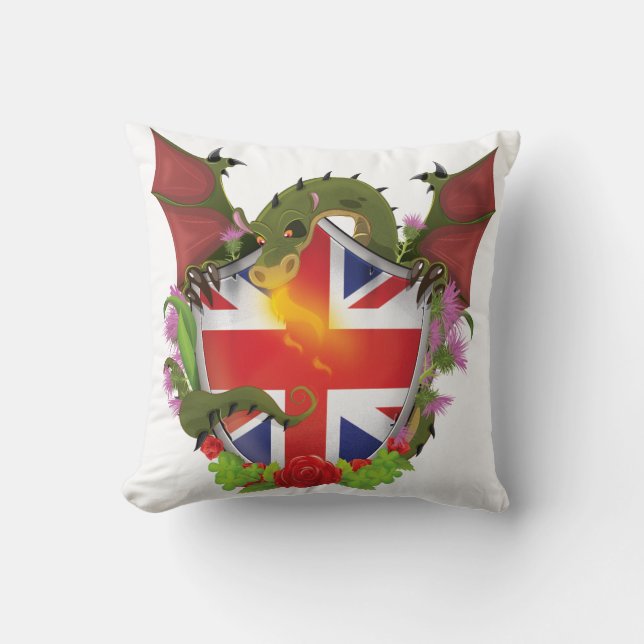 Britse Union Jack Schild en Draak Kussen (Voorkant)