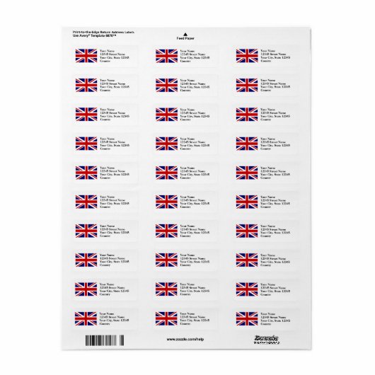 Britse Union Jack vlag retour adres labels (Full Sheet)