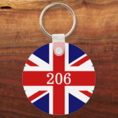 Britse Union Jack vlag rond hotel kamernummer Sleutelhanger (Voorkant)
