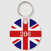 Britse Union Jack vlag rond hotel kamernummer Sleutelhanger (Achterkant)