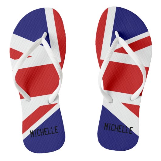 Britse Union Jack vlag teenslippers met naam (Voetbed)