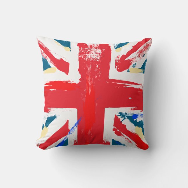 Britse Union Jack Vlag Vintage Versleten Kussen (Voorkant)