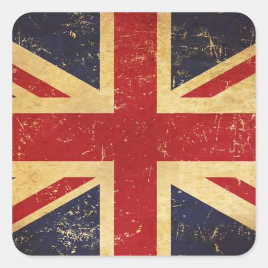 Britse Union Jack Vlag Vintage Vierkante Sticker (Voorkant)