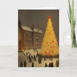 Britse Victoriaanse Kerstmis met Gouden Boom Feestdagen Kaart