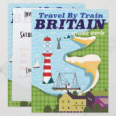 Britse vintage trein reisposter kaart (Voorkant / Achterkant)