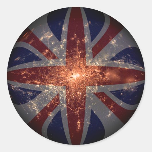 Britse visvlag boven Londen 's nachts Ronde Sticker (Voorkant)