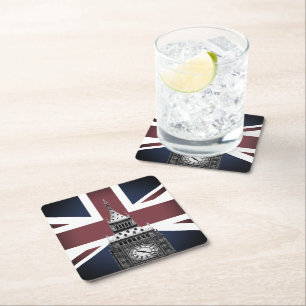 Britse vlag & Big Ben, Londen, Verenigd Koninkrij Kartonnen Onderzetters