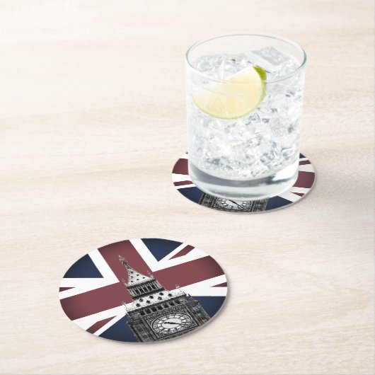  Britse vlag & Big Ben, Londen, Verenigd Koninkrij Ronde Kartonnen Onderzetter (Insitu)