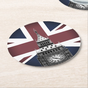  Britse vlag & Big Ben, Londen, Verenigd Koninkrij Ronde Kartonnen Onderzetter