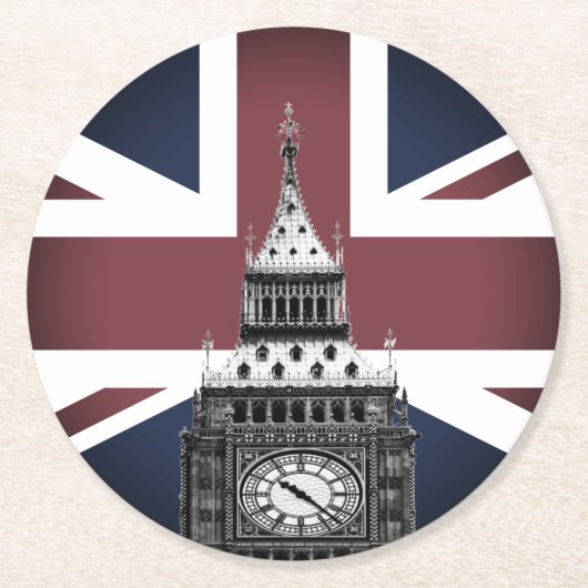 Britse vlag & Big Ben, Londen, Verenigd Koninkrij Ronde Kartonnen Onderzetter (Voorkant)