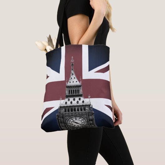 Britse vlag & Big Ben, Londen, Verenigd Koninkrij Tote Bag (Dichtbij)