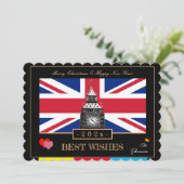Britse vlag en Big Ben 2026 Gelukkig Nieuwjaar Feestdagenkaart (Staand voorkant)
