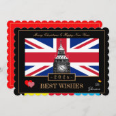 Britse vlag en Big Ben 2026 Gelukkig Nieuwjaar Feestdagenkaart (Voorkant / Achterkant)