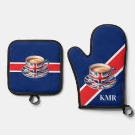 Britse vlag Esthetische Engelse theekop Ovenwant & Pannenlap Set